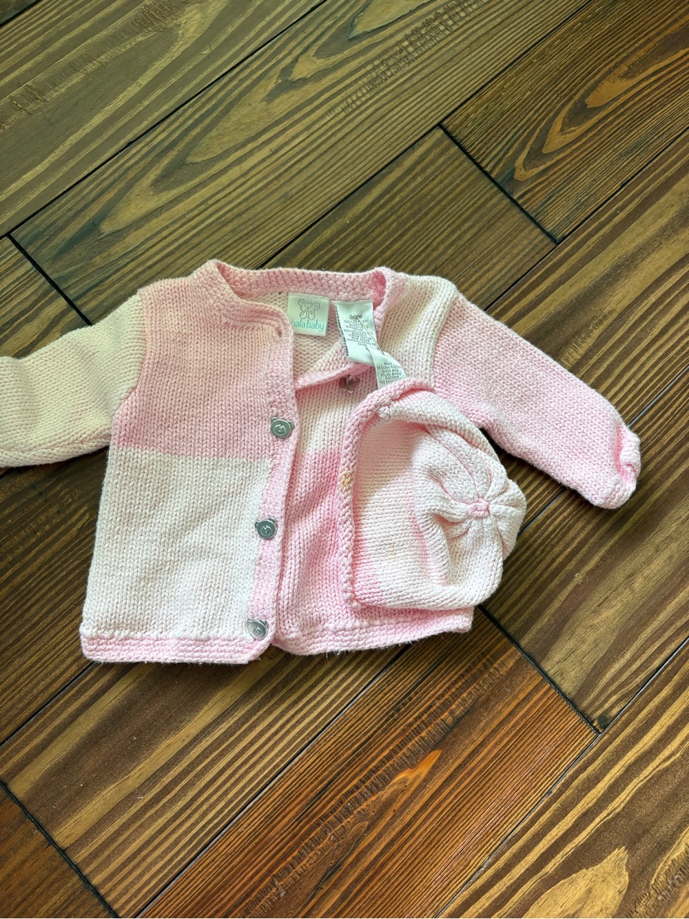 Pink Knit Baby Cardigan & Hat Set